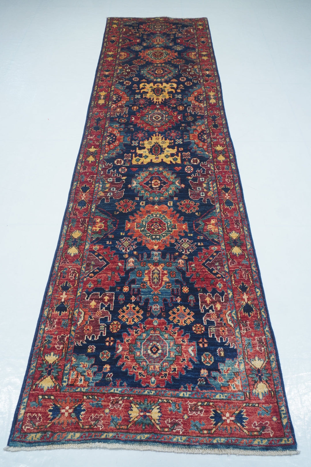 Hand Knotted Afghani Fine Aryana Rectangle Runner in Red