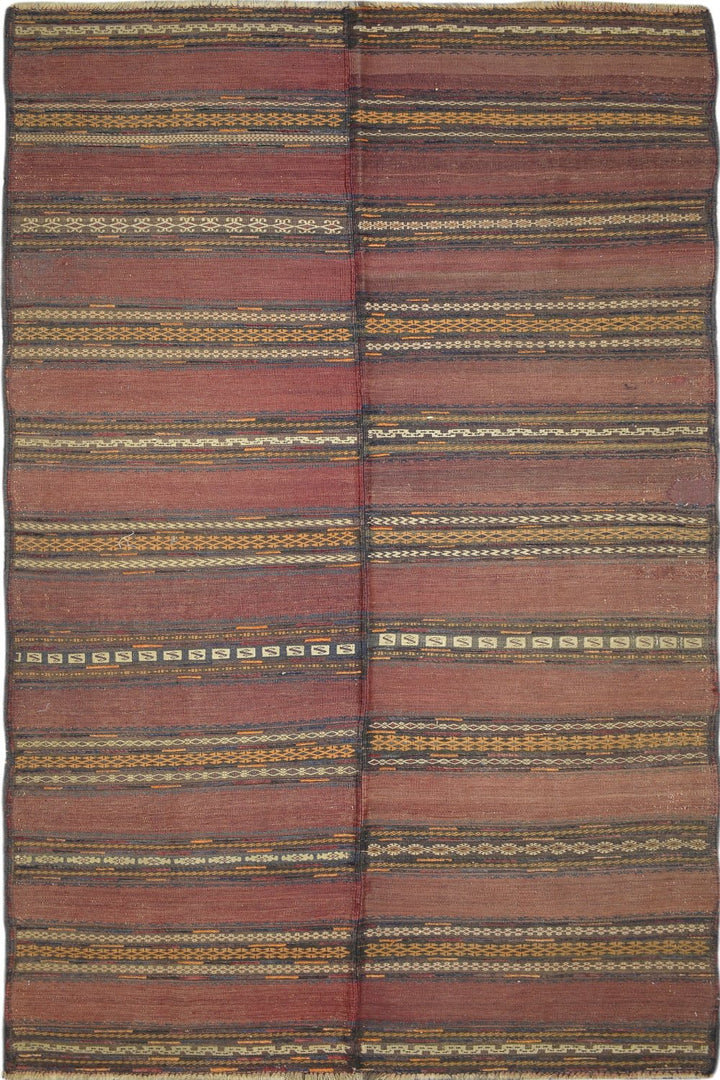 Afghani Hand Knotted Wool Kilim Rug in Red