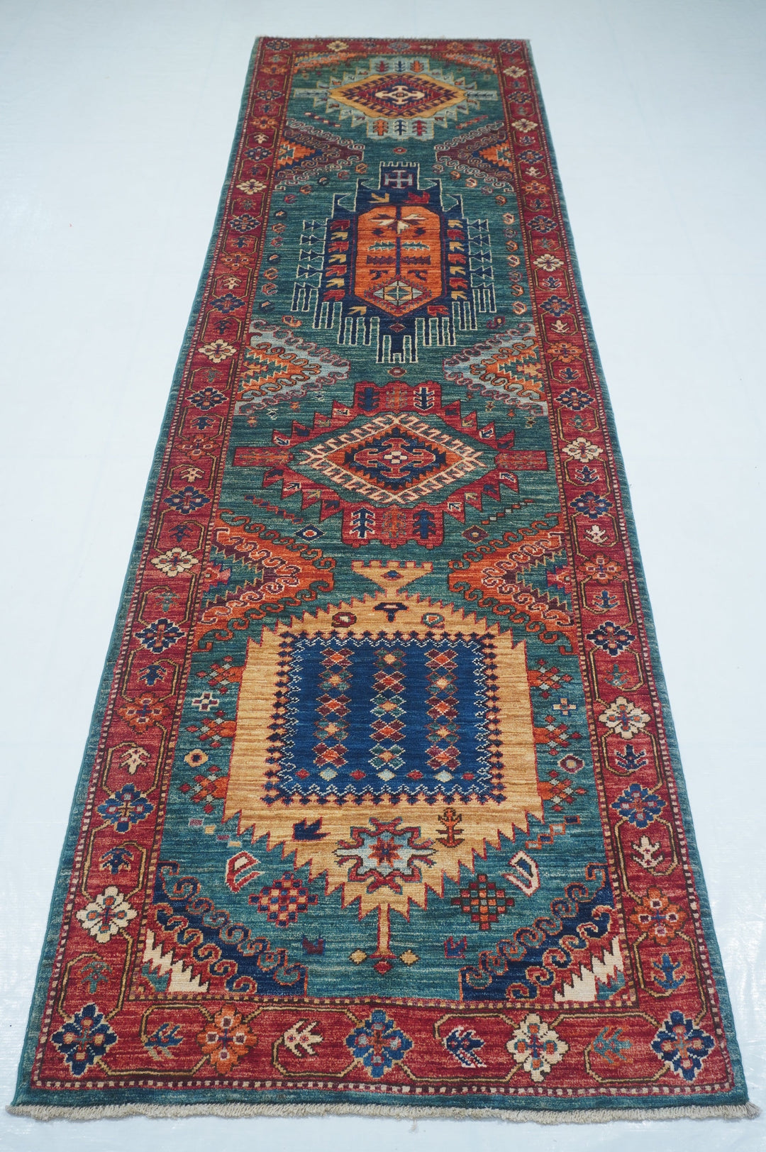 Hand Knotted Afghani Fine Aryana Rectangle Runner in Blue