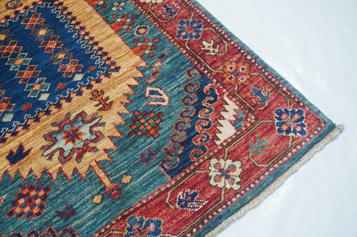 Hand Knotted Afghani Fine Aryana Rectangle Runner in Blue