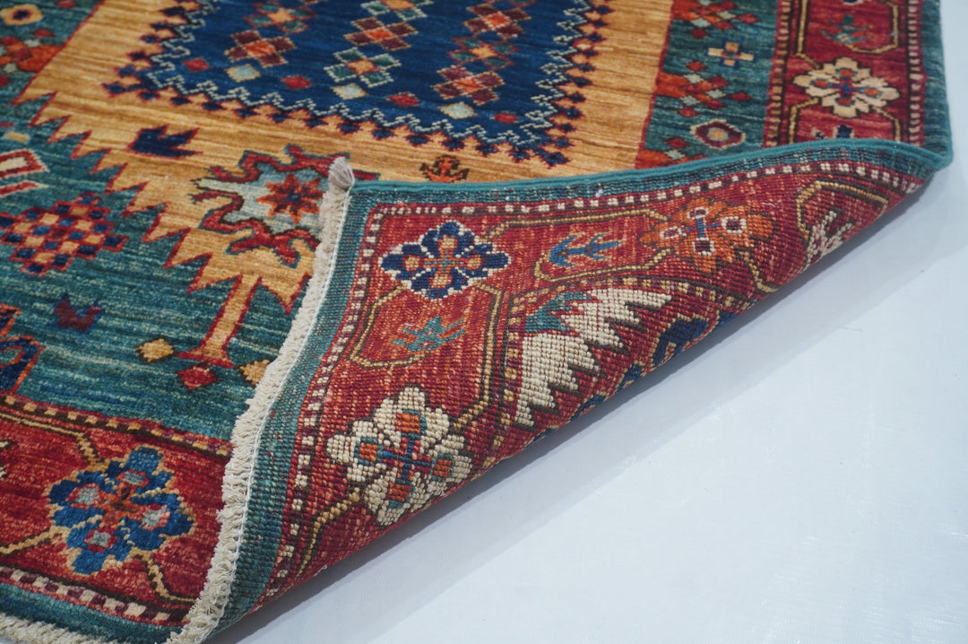 Hand Knotted Afghani Fine Aryana Rectangle Runner in Blue