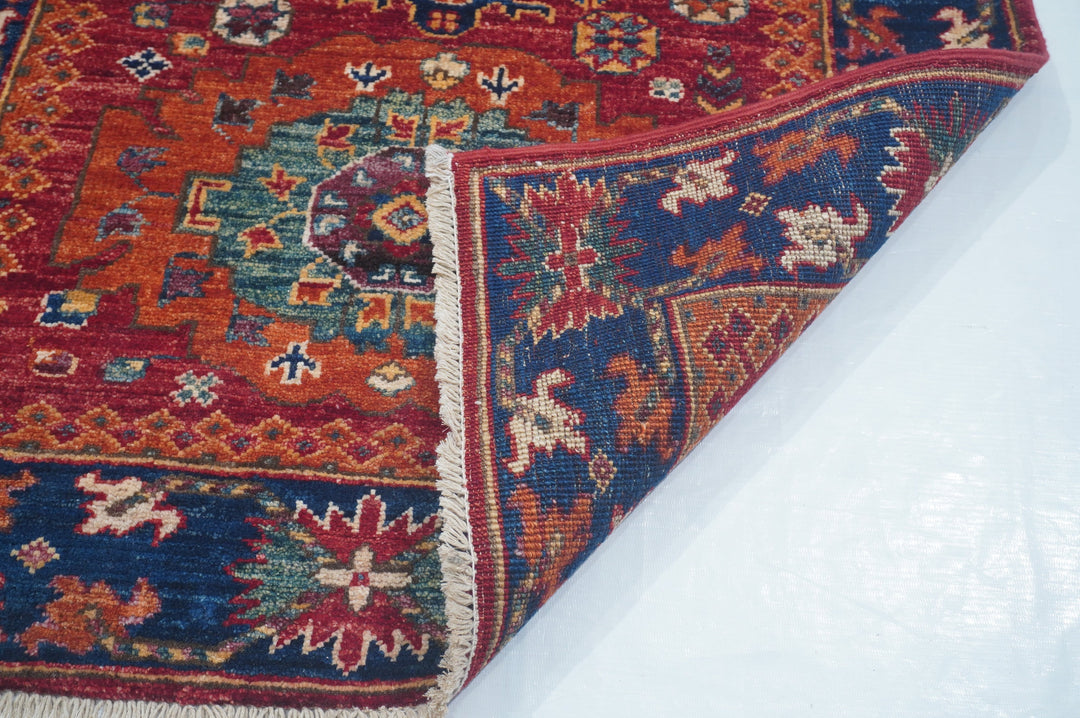 Hand Knotted Afghani Fine Aryana Rectangle Runner in red