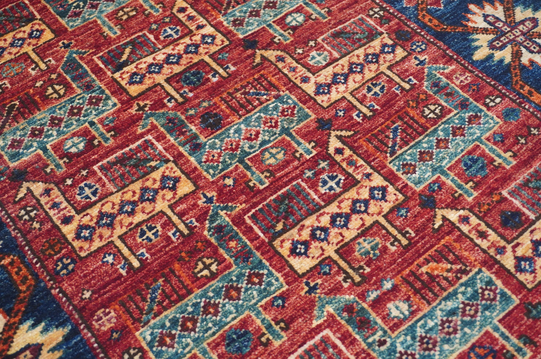 Hand Knotted Afghani Fine Aryana Rectangle Runner in red