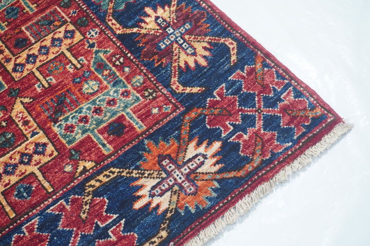 Hand Knotted Afghani Fine Aryana Rectangle Runner in red