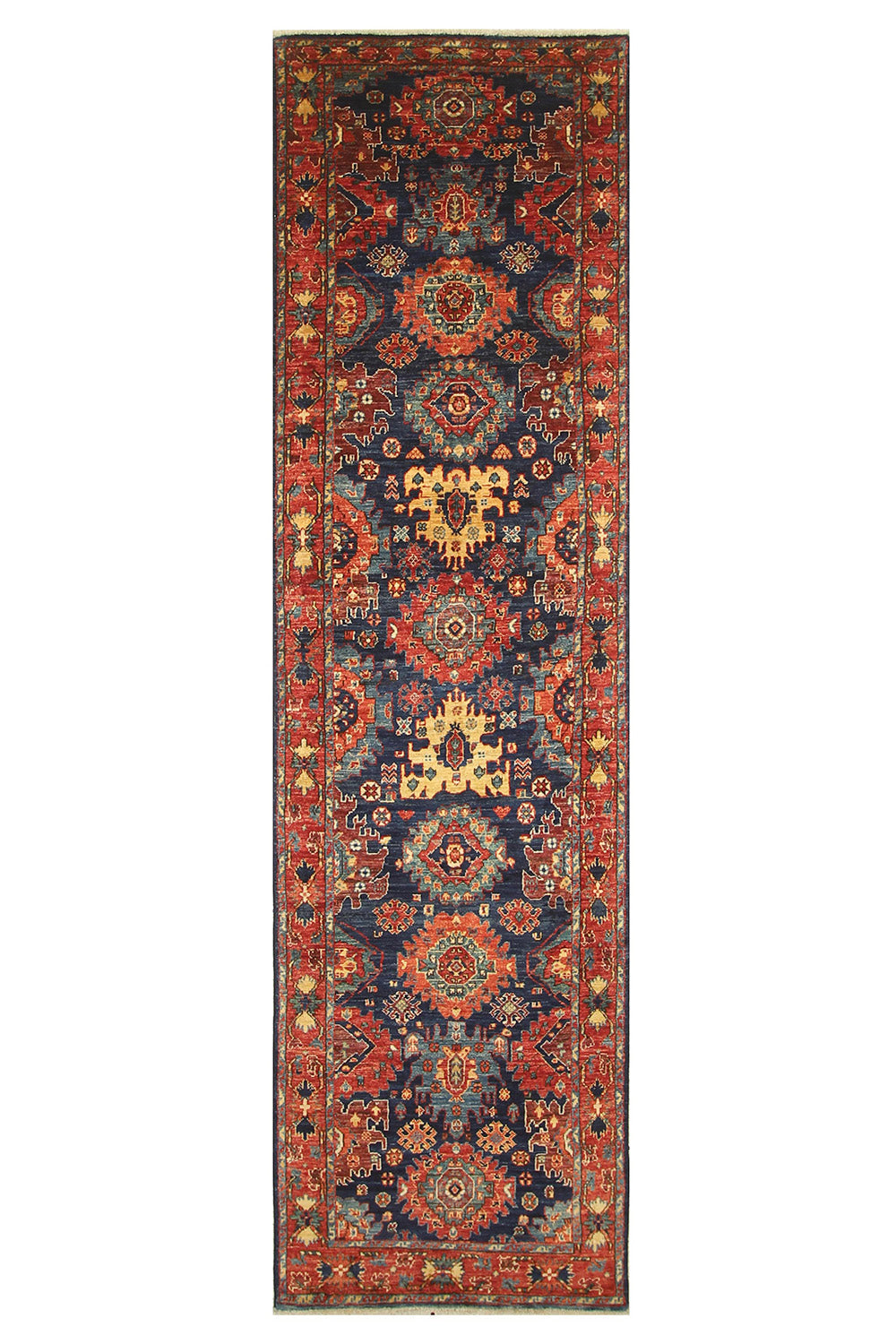 Hand Knotted Afghani Fine Aryana Rectangle Runner in Red