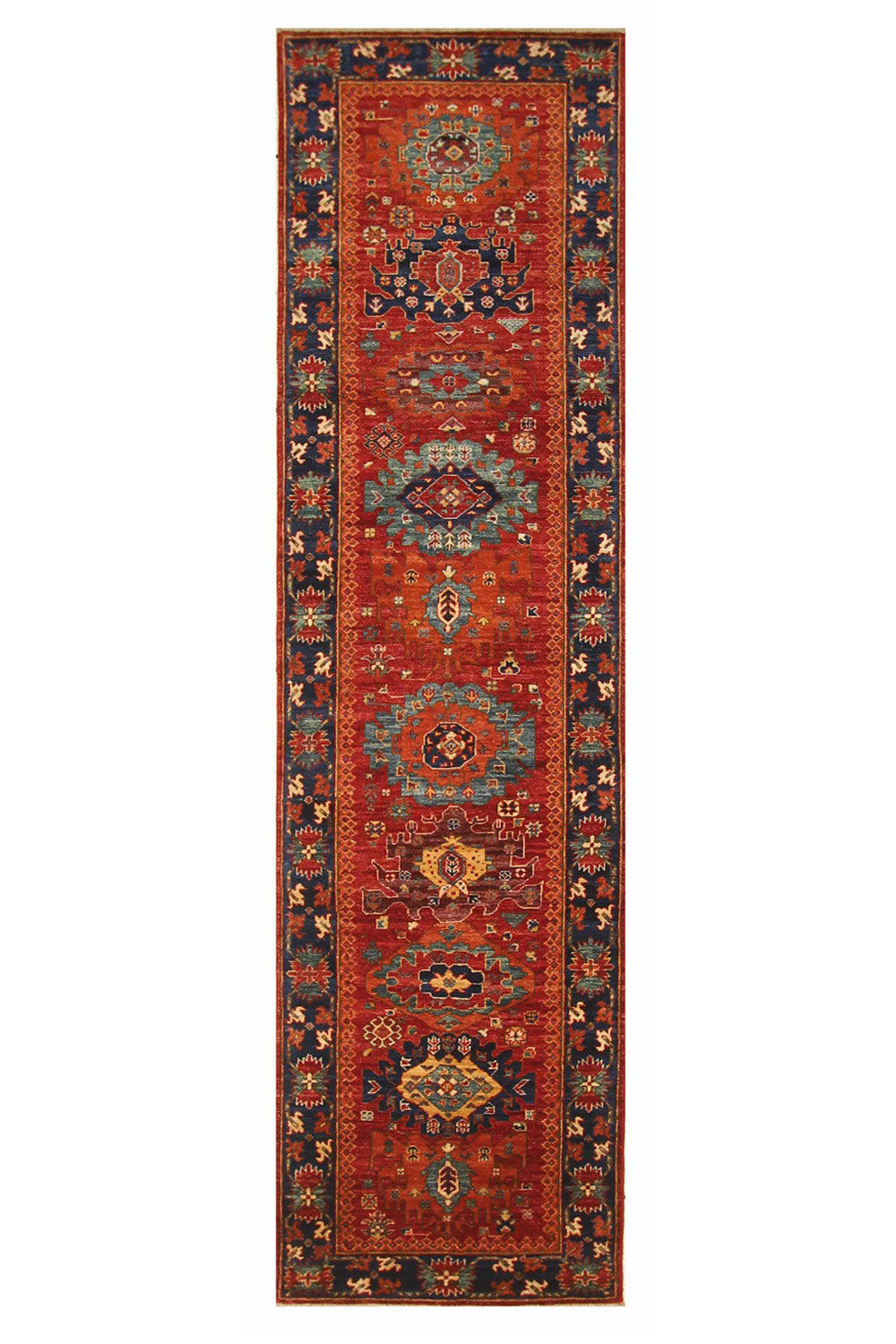 Hand Knotted Afghani Fine Aryana Rectangle Runner in red