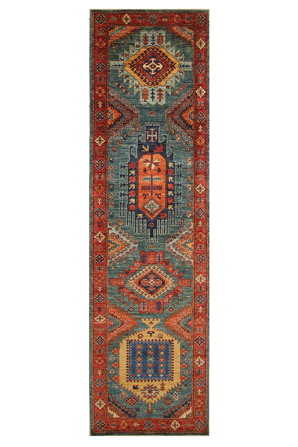 Hand Knotted Afghani Fine Aryana Rectangle Runner in Blue