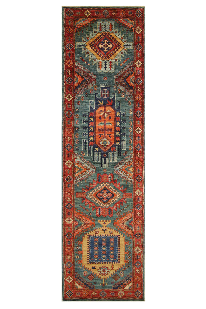 Hand Knotted Afghani Fine Aryana Rectangle Runner in Blue