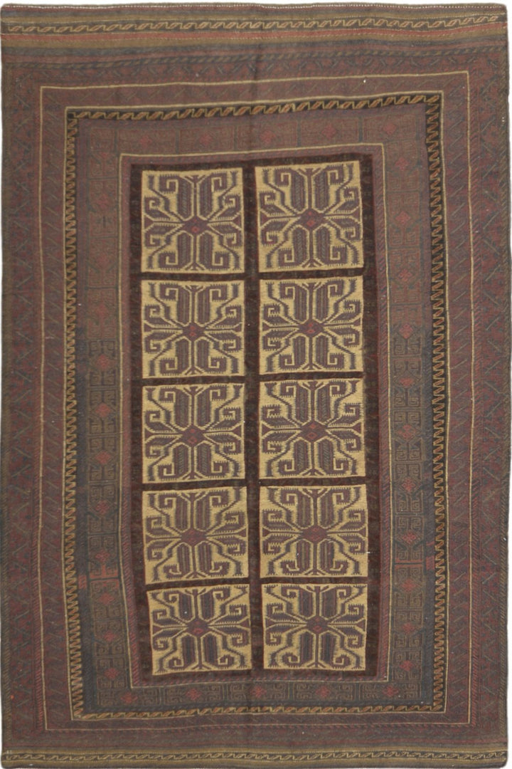 Afghani Soumak Vintage Rug In Brown
