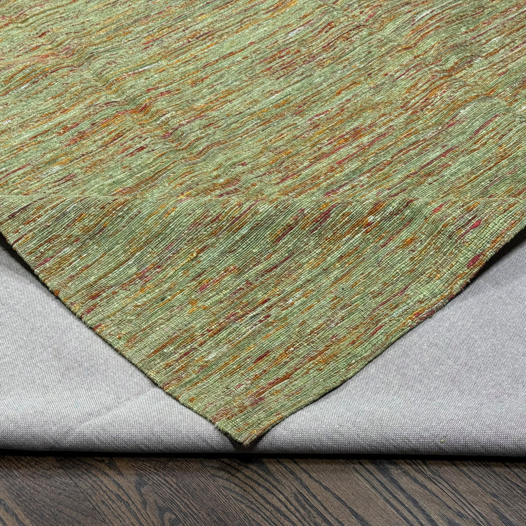 Hand Tufted Indian Saree Silk New Rug in Green