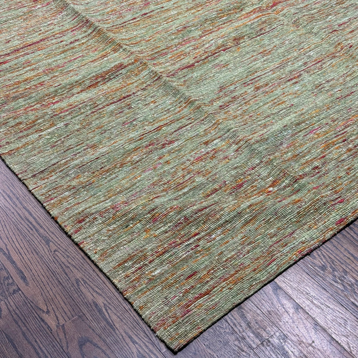 Hand Tufted Indian Saree Silk New Rug in Green