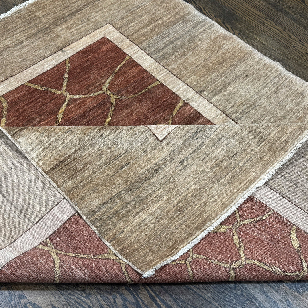 Handmade Modern Afghani Wool Rug in Beige