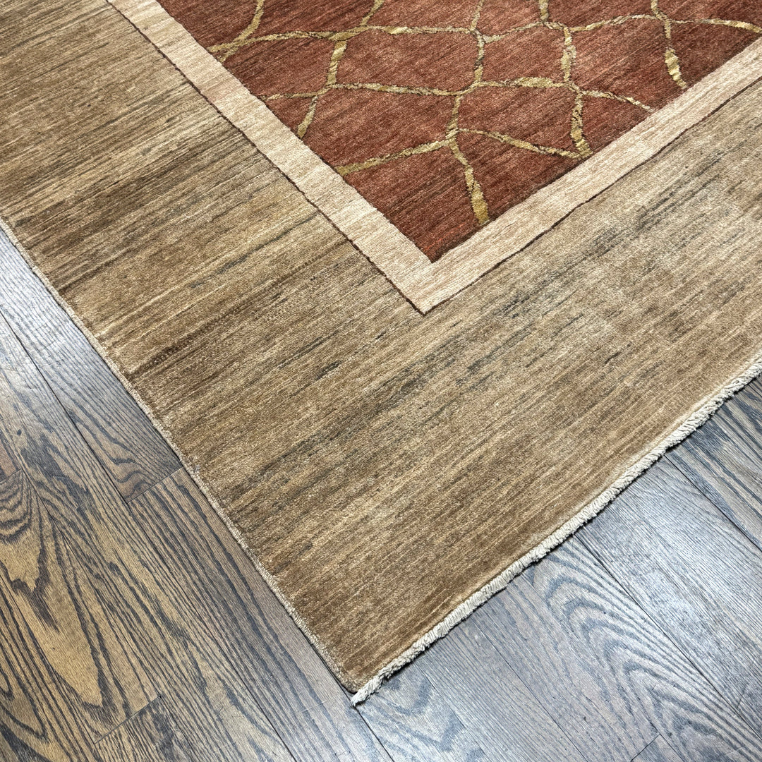 Handmade Modern Afghani Wool Rug in Beige