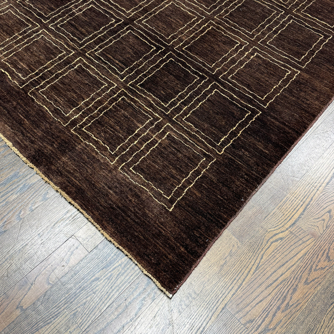 Handmade Modern Afghani Wool Rug in Brown