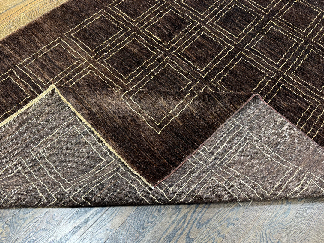 Handmade Modern Afghani Wool Rug in Brown