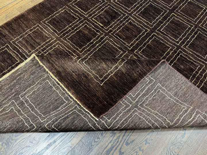 Handmade Modern Afghani Wool Rug in Brown