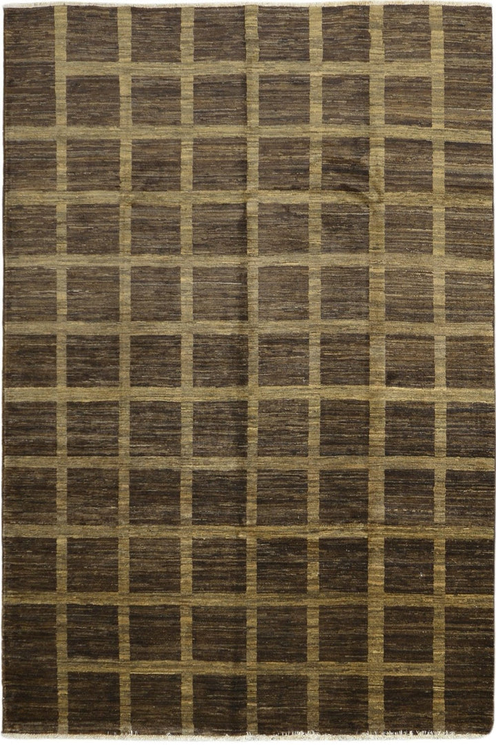 Handmade Modern Afghani Wool Rug in Brown