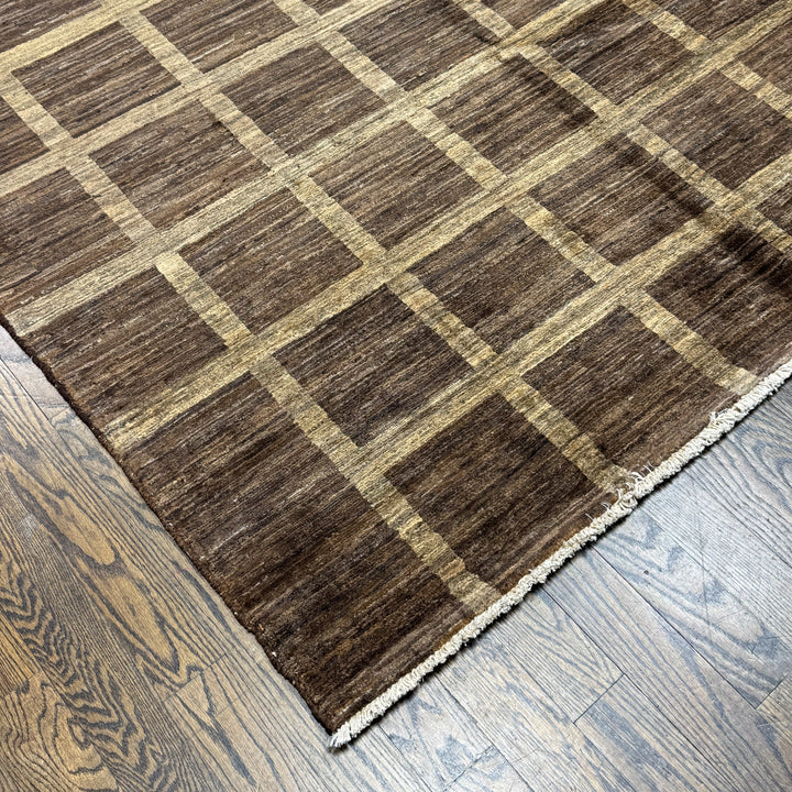 Handmade Modern Afghani Wool Rug in Brown