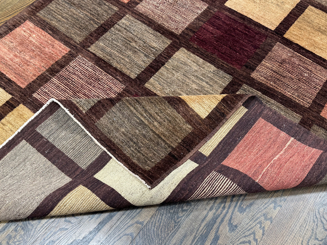 Handmade Modern Afghani Wool Rug in Brown