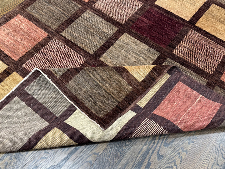 Handmade Modern Afghani Wool Rug in Brown