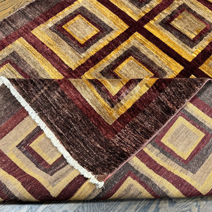 Handmade Modern Afghani Wool Rug in Brown