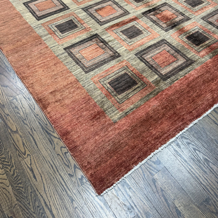 Handmade Modern Afghani Wool Rug in Orange