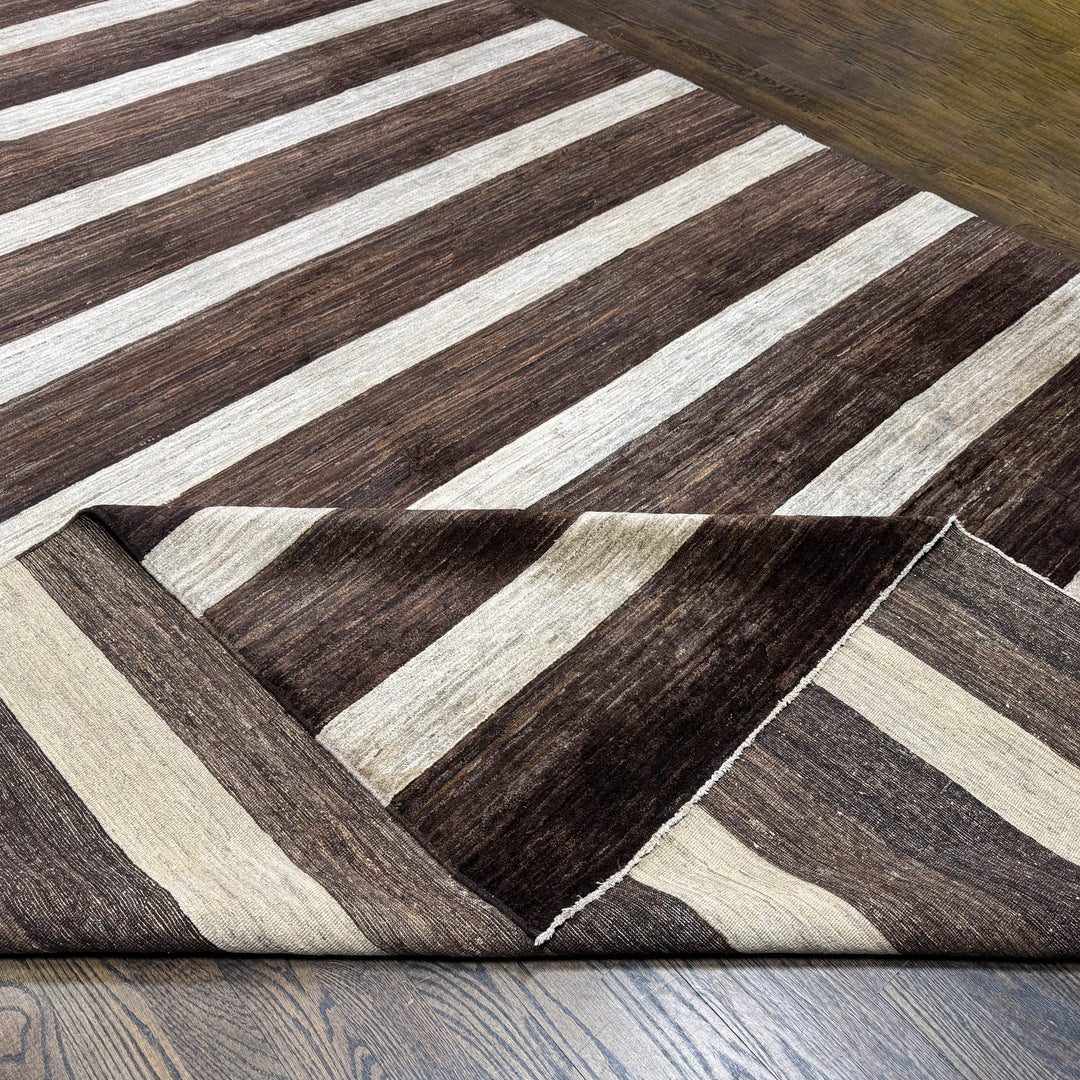 Handmade Modern Afghani Wool Rug in Brown