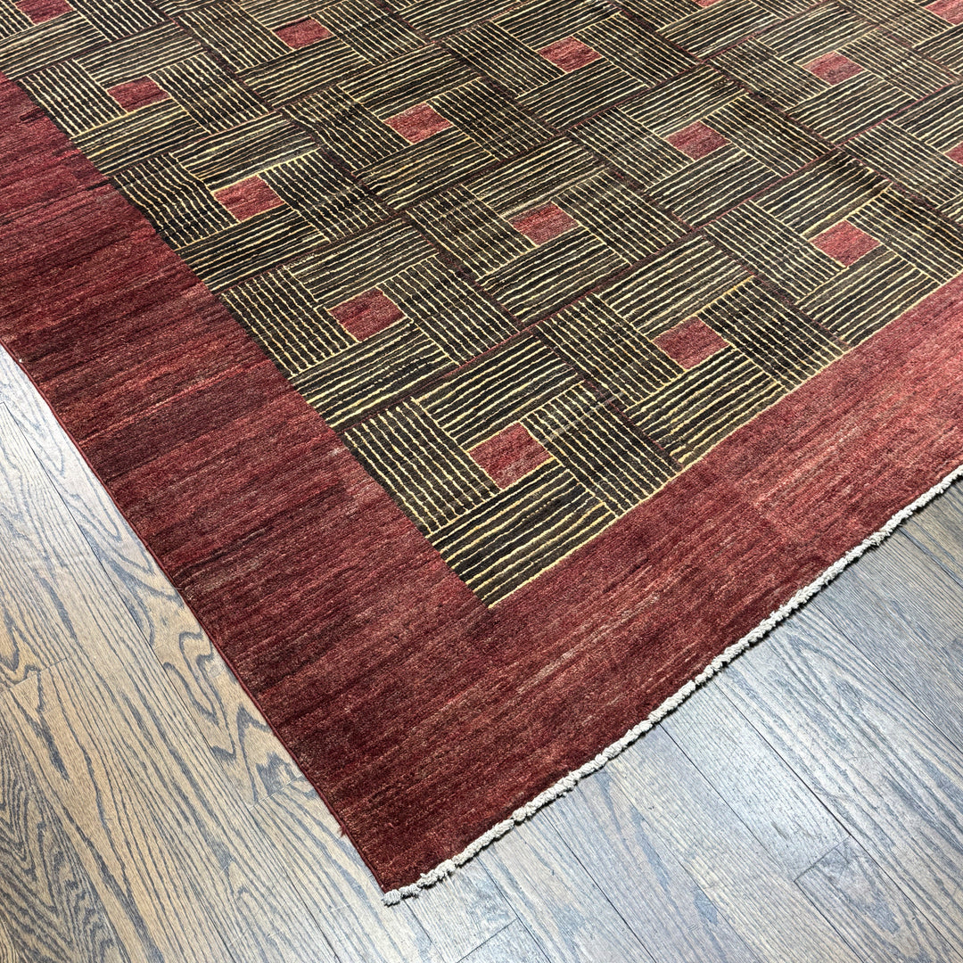 Handmade Modern Afghani Wool Rug in red