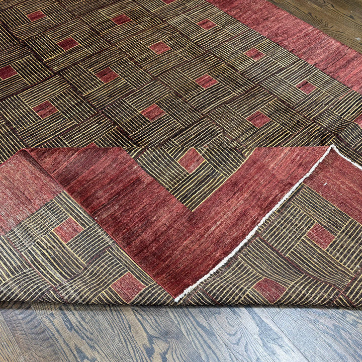Handmade Modern Afghani Wool Rug in red