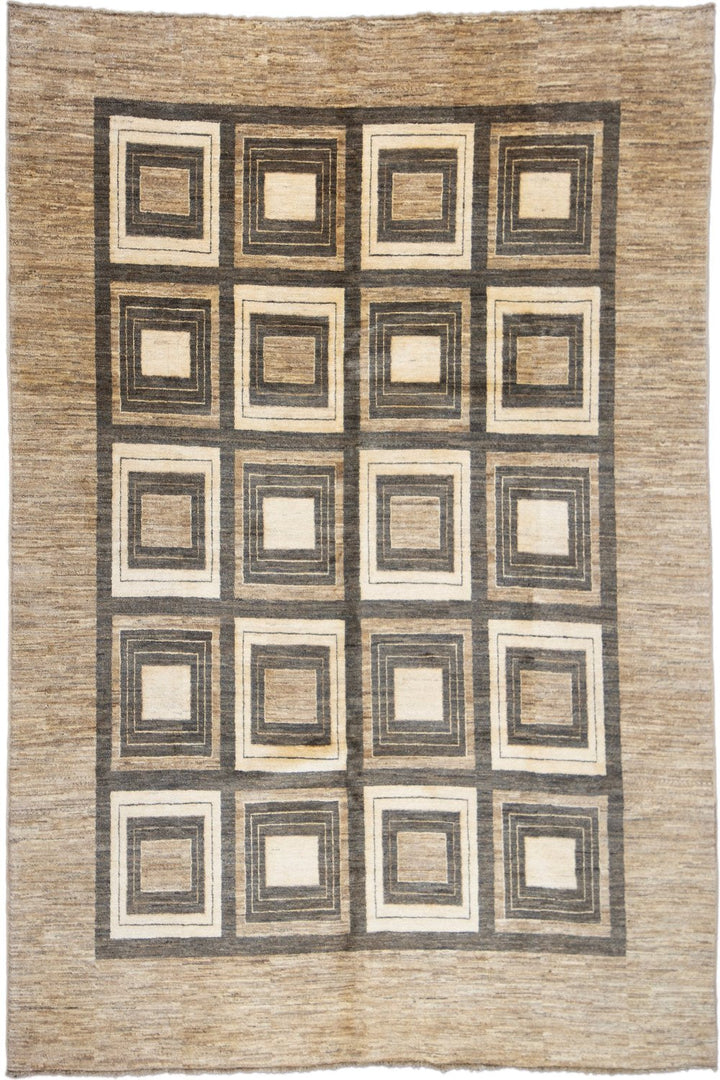 Handmade Modern Afghani Wool Rug in Biege Color