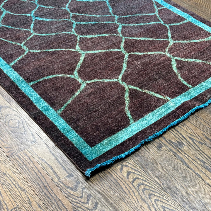 Handmade Modern Afghani Wool Rug in Overdyed Blue