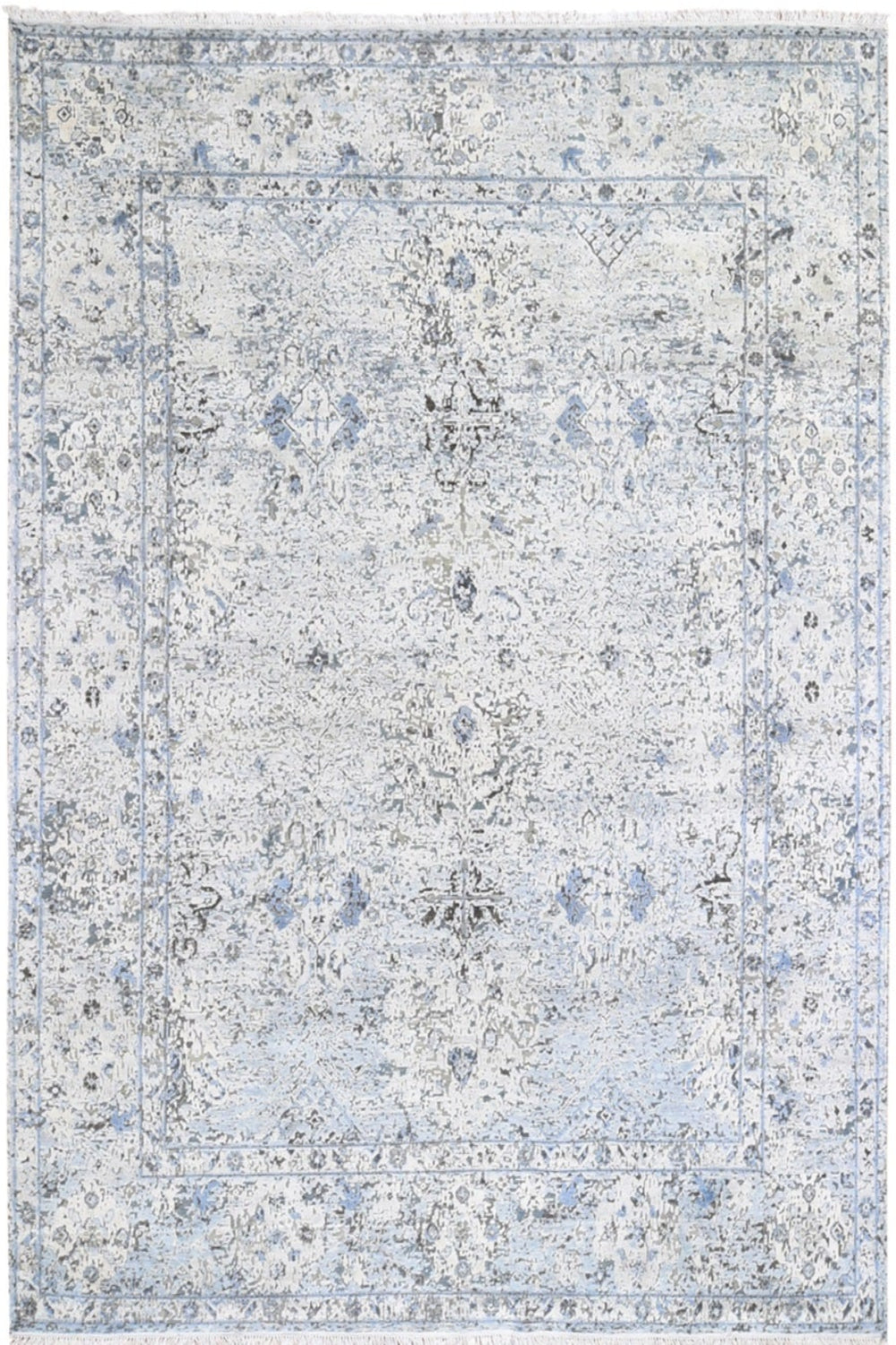 Distressed Pure Silk Oushak Hand-Knotted Oriental Rug