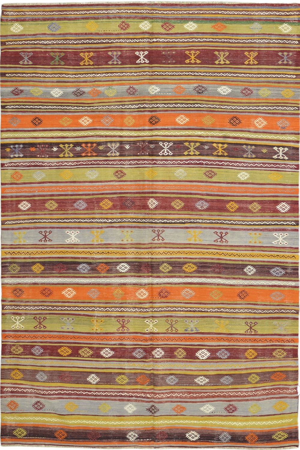 Handmade Turkish Striped Kilim Rug in Patterned