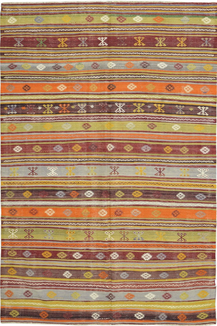 Handmade Turkish Striped Kilim Rug in Patterned