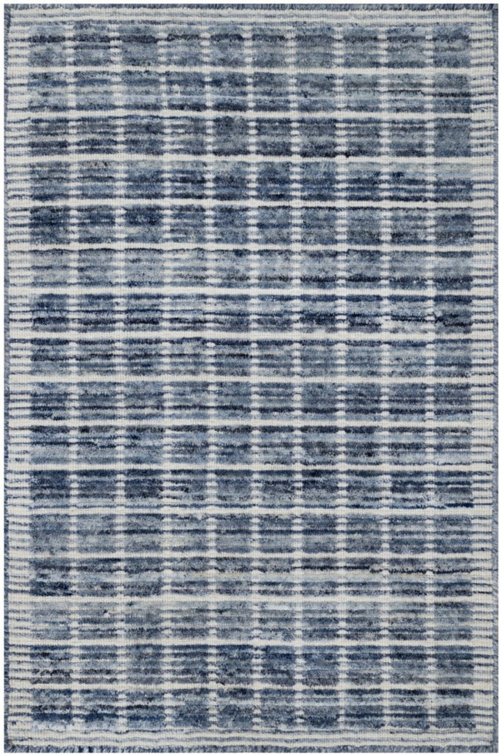Denim Blue Modern Plain Decor Box Design Rug