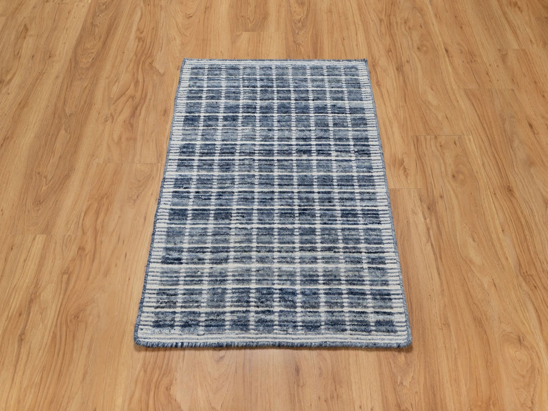 Denim Blue Modern Plain Decor Box Design Rug