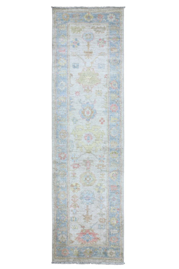 Hand Knotted Afghani Oushak Runner in neutral
