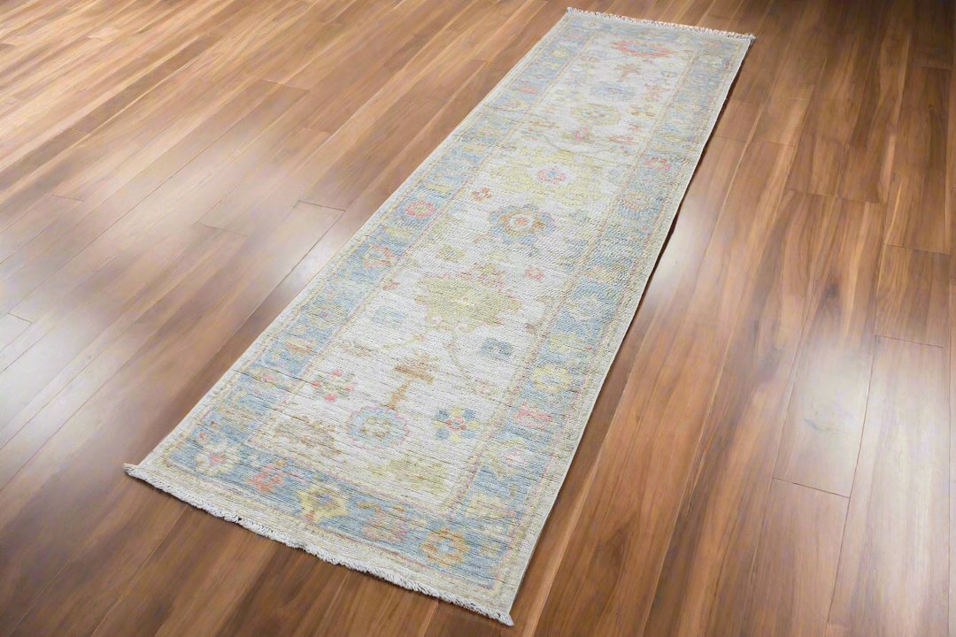 Hand Knotted Afghani Oushak Runner in neutral