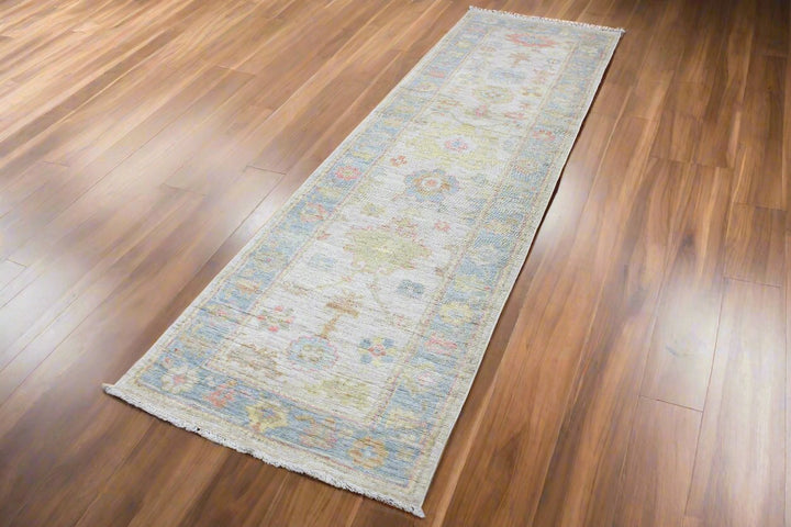 Hand Knotted Afghani Oushak Runner in neutral