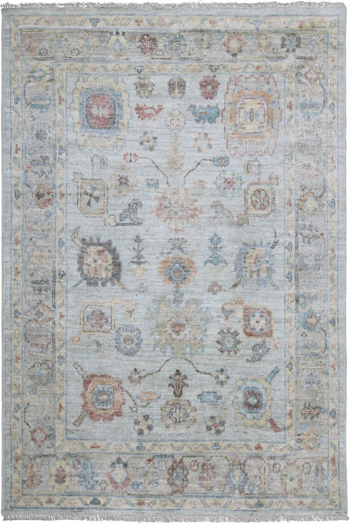 Hand Knotted Afghani Oushak Area Rug in neutral and gray