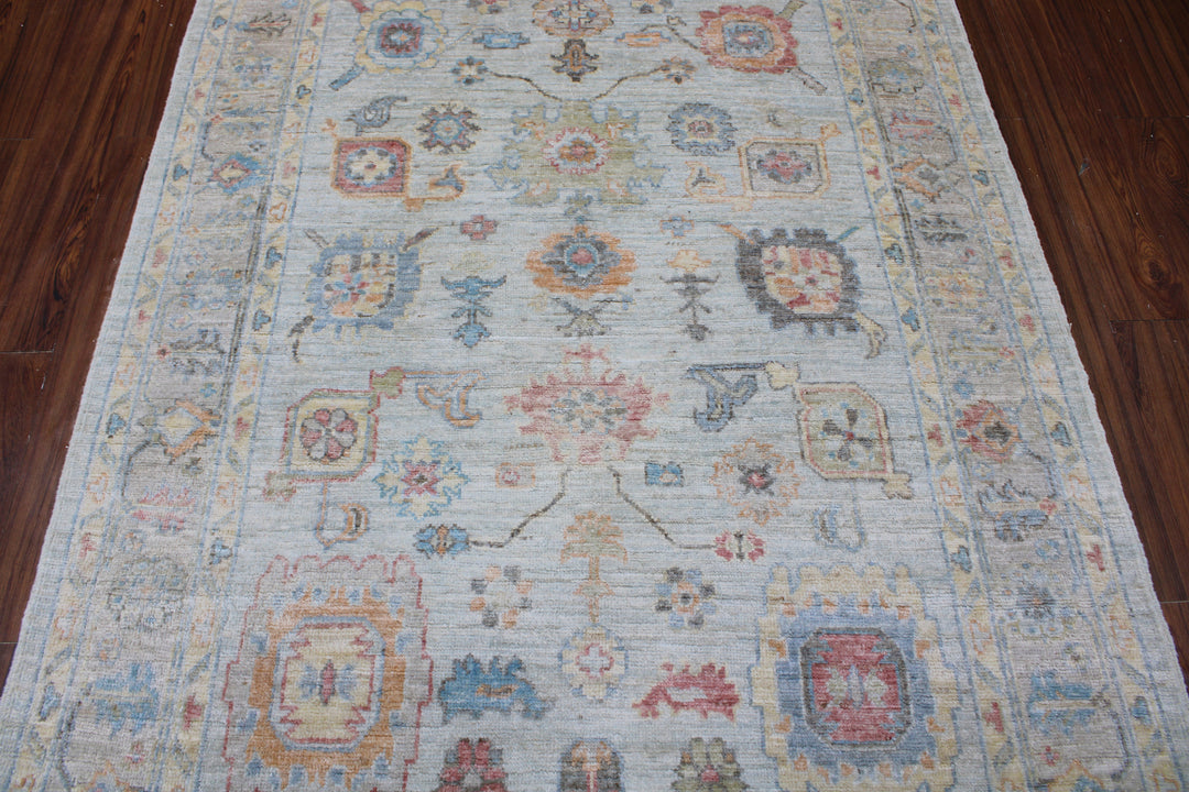Hand Knotted Afghani Oushak Area Rug in neutral and gray