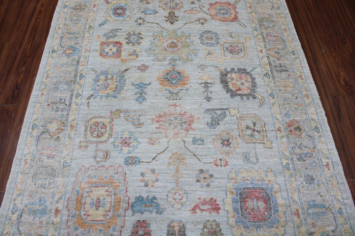 Hand Knotted Afghani Oushak Area Rug in neutral and gray
