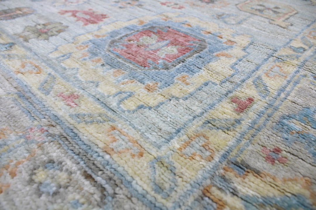 Hand Knotted Afghani Oushak Area Rug in neutral and gray
