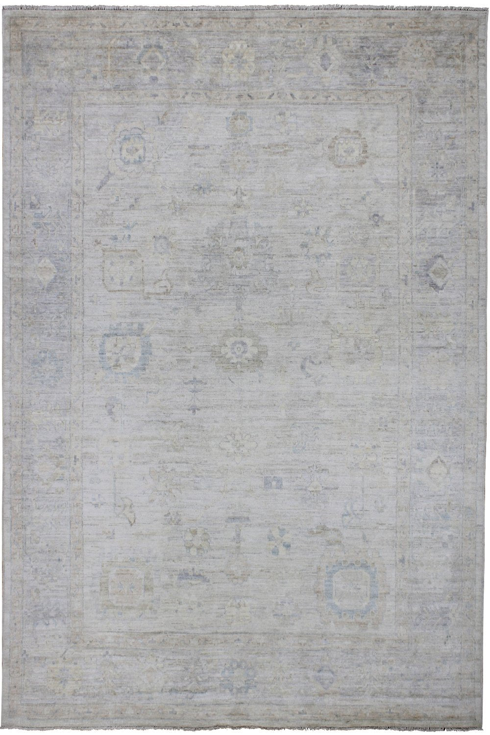 Hand Knotted Afghani Oushak Area Rug in Neutral and gray