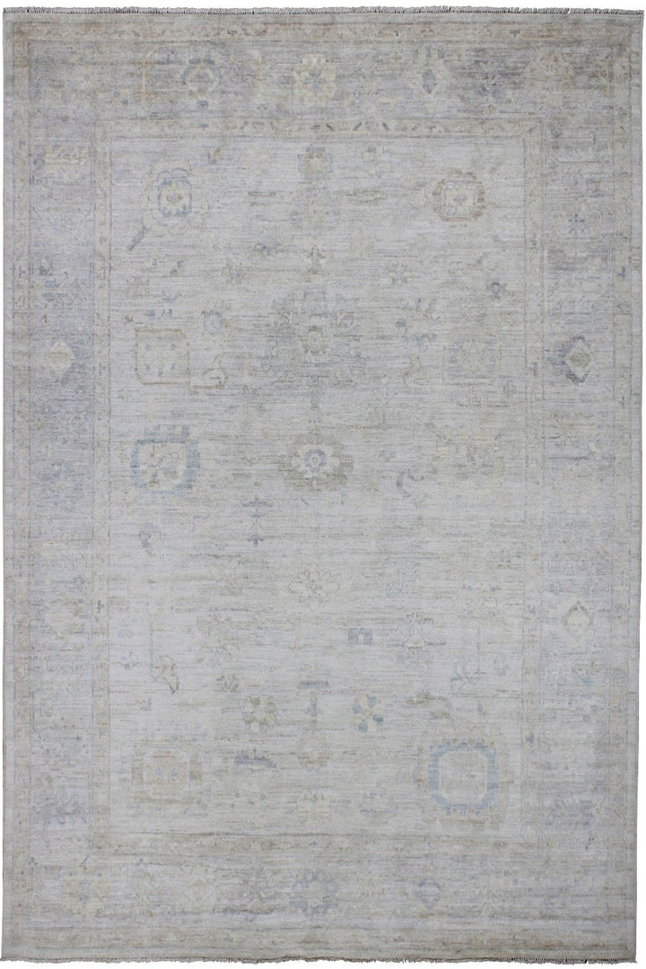 Hand Knotted Afghani Oushak Area Rug in Neutral and gray