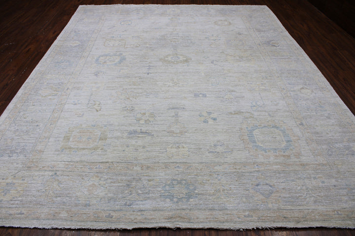 Hand Knotted Afghani Oushak Area Rug in Neutral and gray