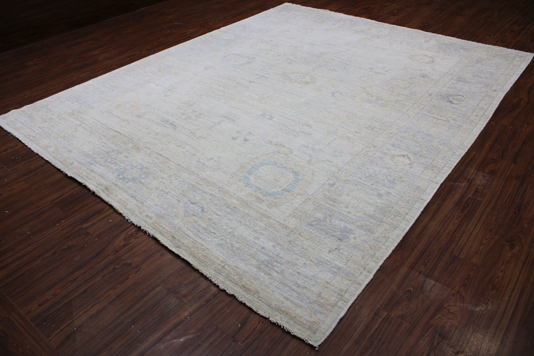 Hand Knotted Afghani Oushak Area Rug in Neutral and gray