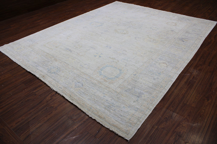 Hand Knotted Afghani Oushak Area Rug in Neutral and gray