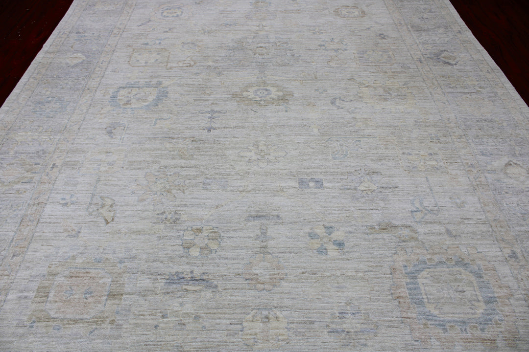 Hand Knotted Afghani Oushak Area Rug in Neutral and gray