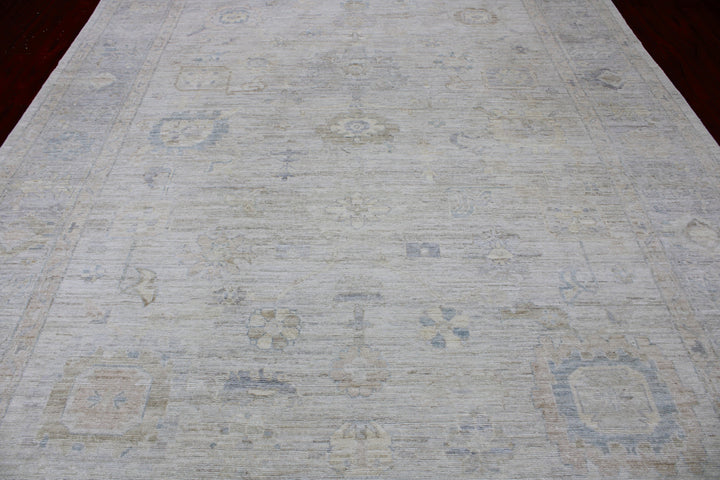 Hand Knotted Afghani Oushak Area Rug in Neutral and gray
